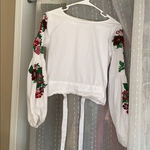 Embroidered white crop blouse
